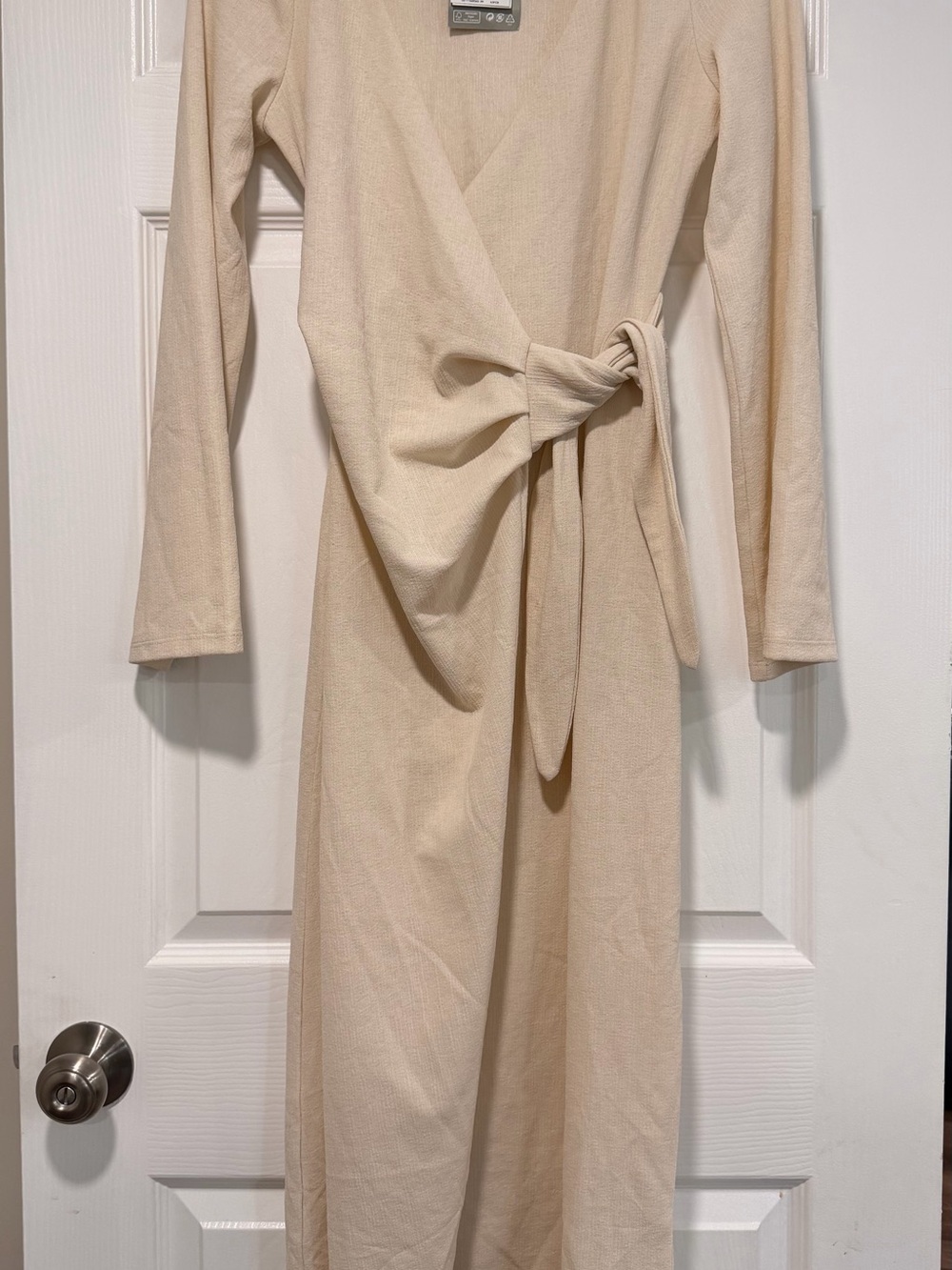 H&M Cream Long-Sleeve Wrap Midi Dress with Side Tie